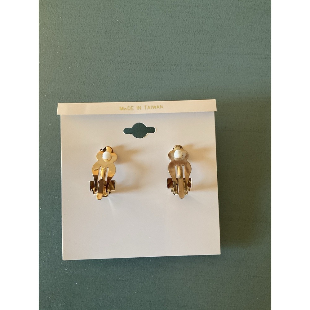 Vintage Black Enamel Gold Earrings Clip On 80s - Picture 2 of 2